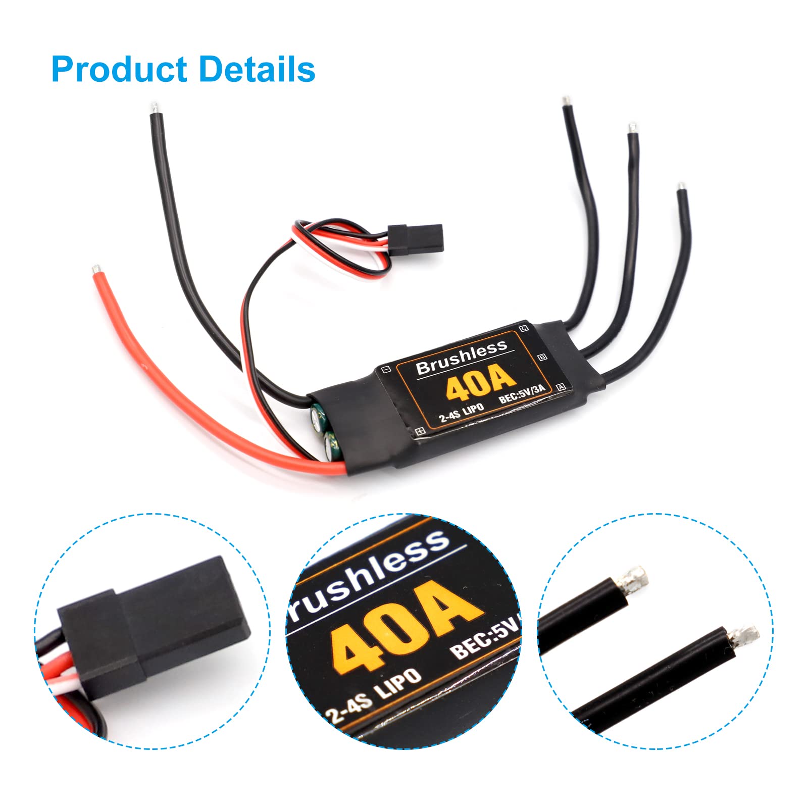 RUIZHI 40A ESC 2-4S bezszczotkowy kontroler prędkości ESC 5V 3A BEC silnik do stałego skrzydła DIY RC dron helikopter Quadcopter