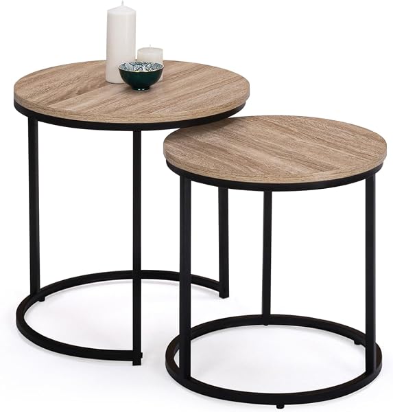 IDMarket Lot de 2 Tables Basses gigognes Detroit Rondes 40/45 Design Industriel
