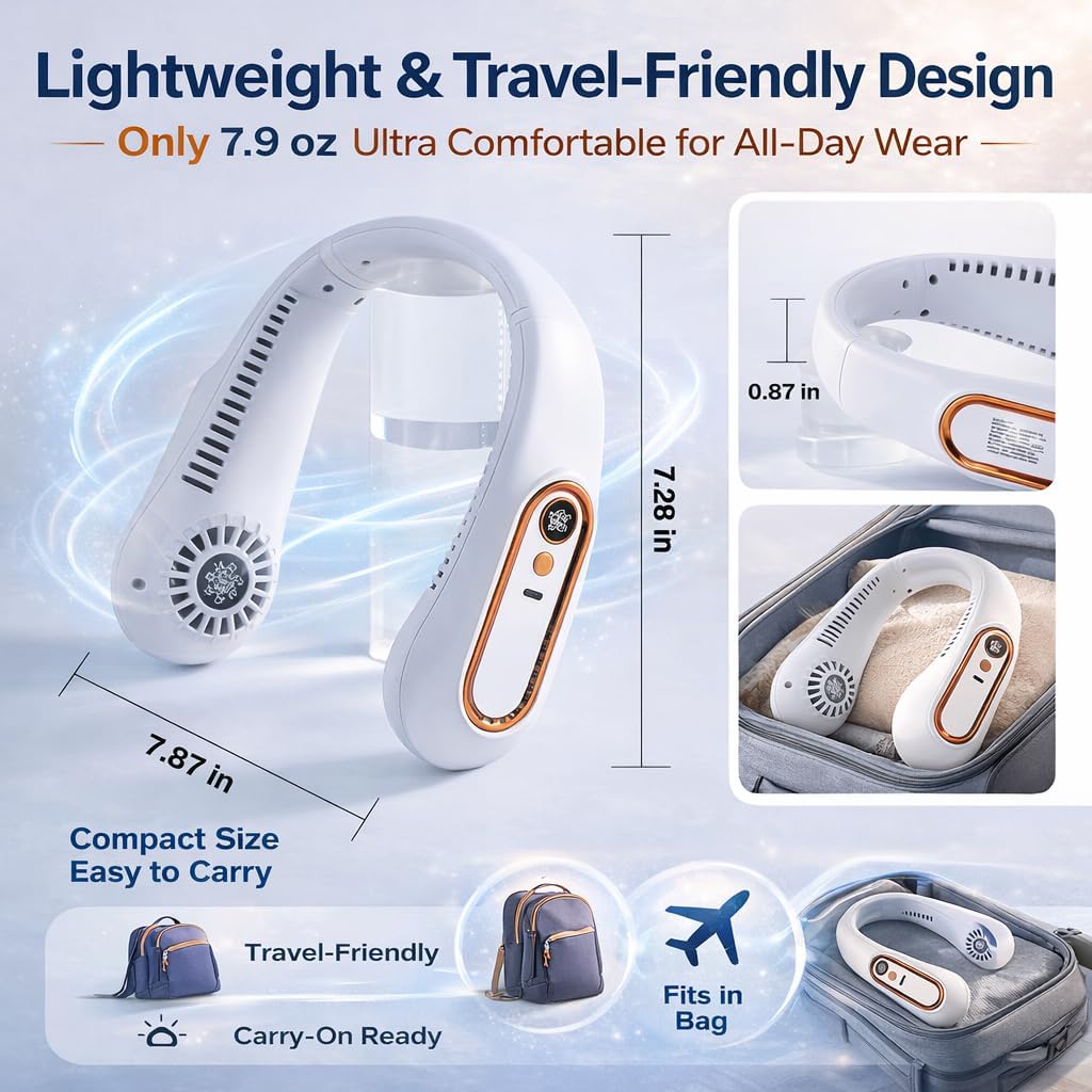 Neck Fans That Blow Cold Air – Portable Rechargeable Fan | Hands-Free Personal Fans Portable Rechargeable | Ventilador Recargable | Lightweight Fan for Travel, Office & Outdoors (Exquisite)