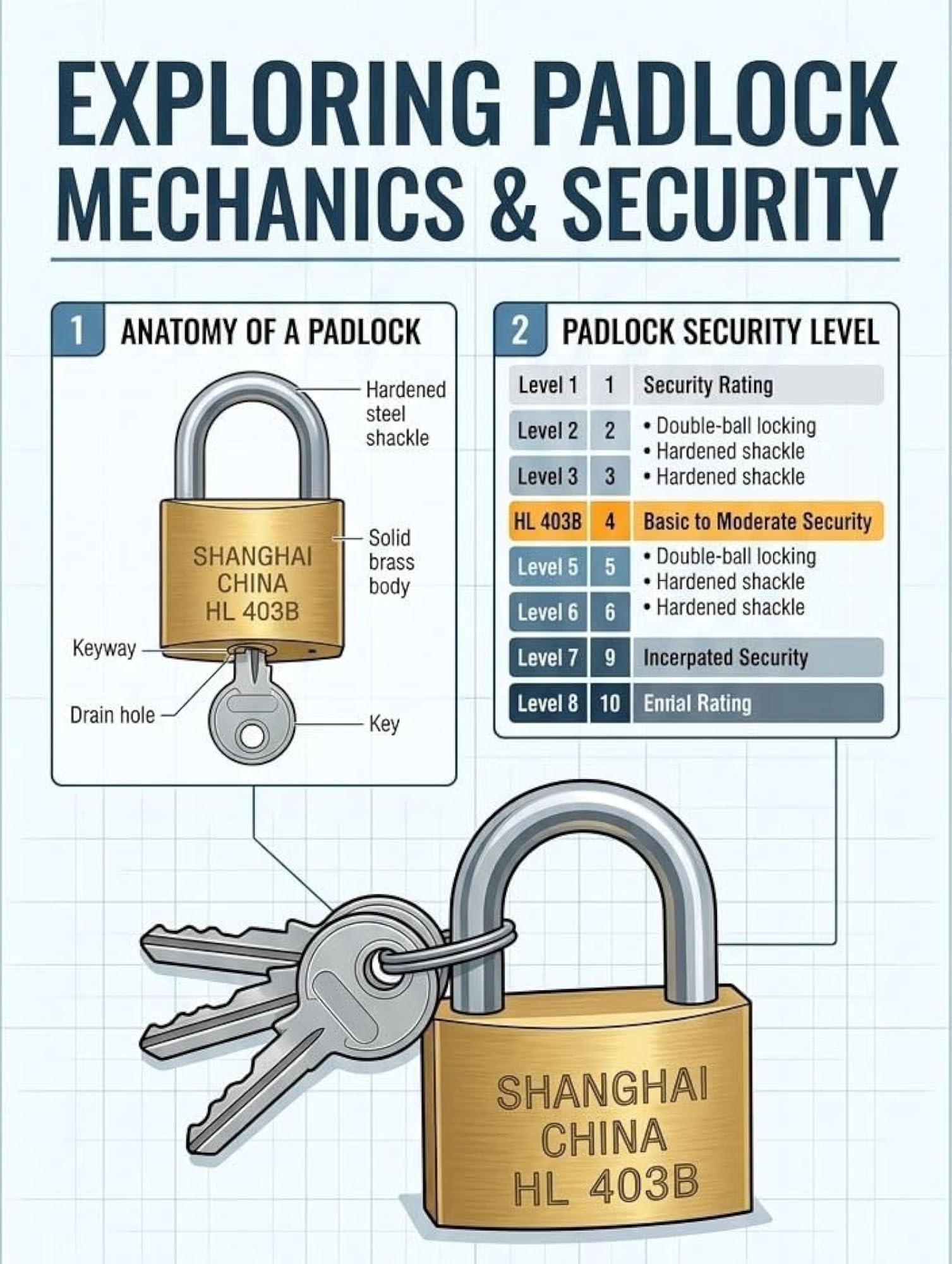 Brass Padlock with Keys, Heavy Duty Security Lock