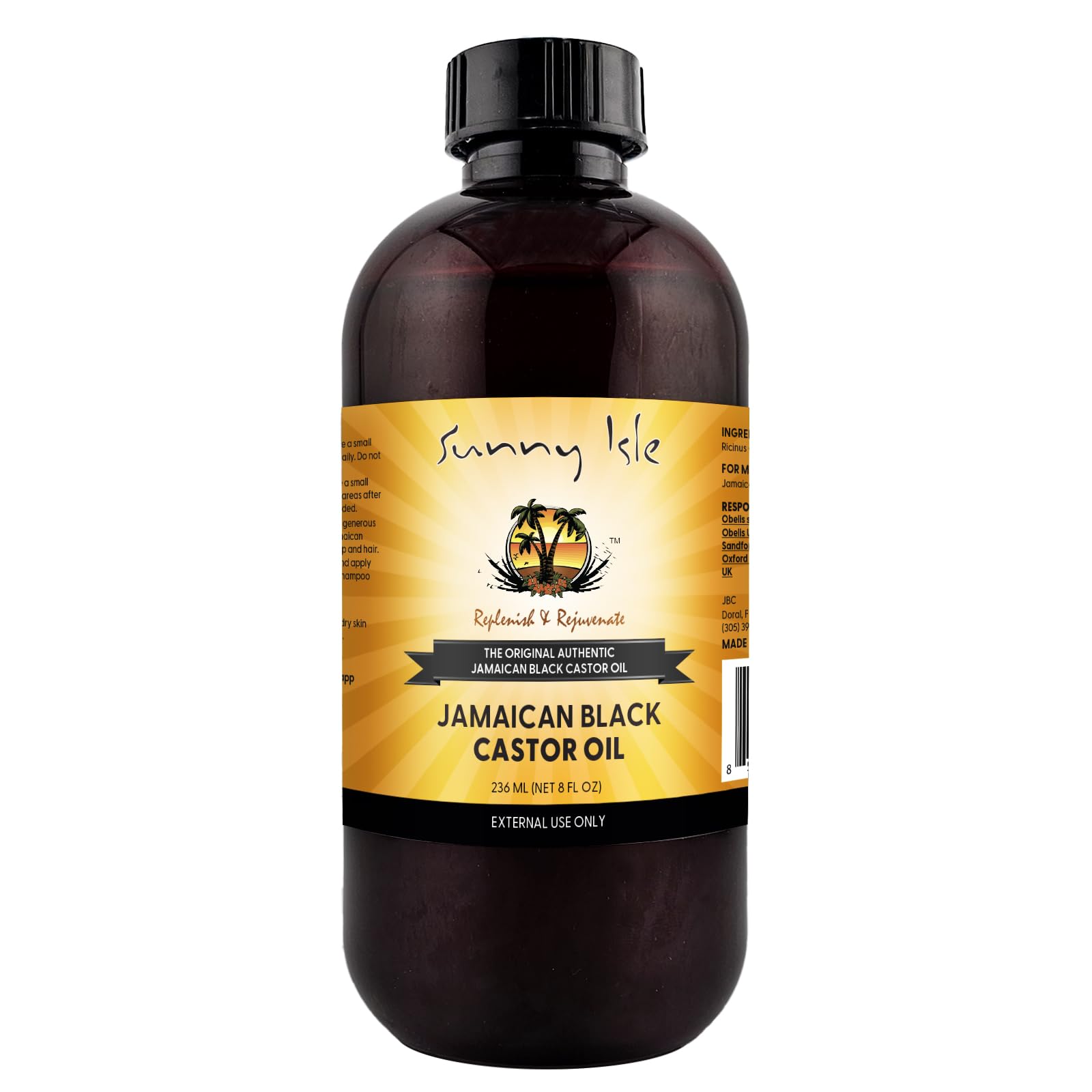 Jamaican Black Castor Oil 8oz - Plastic PET Bottle | Hair Growth Oil, Eyebrows & Eyelashes, Scalp and Nail Care | Skin Conditioning