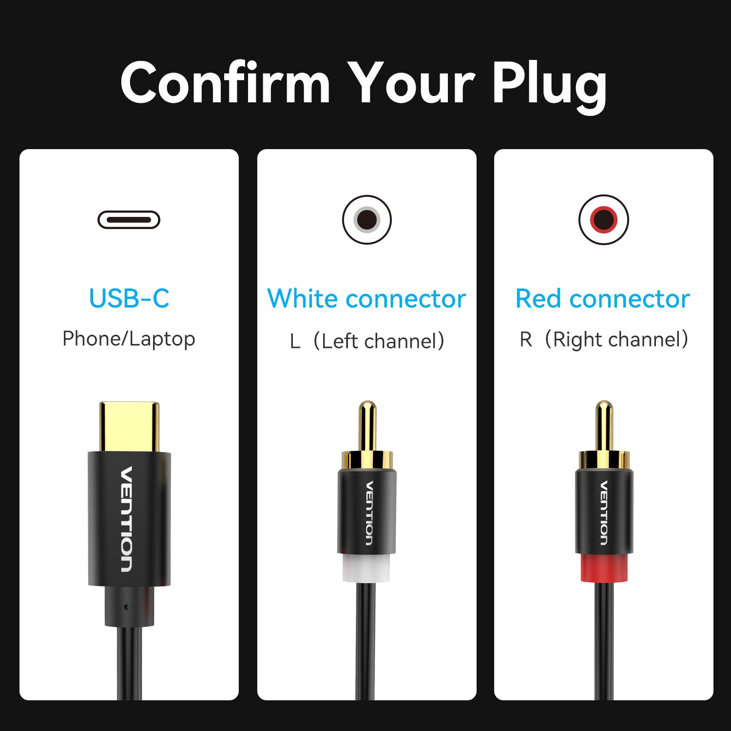 VENTION Cavo audio da USB C a 2X RCA Cavo adattatore stereo di tipo C a 2RCA,doppio cavo con spina RCA a Y per telefono,tablet,altoparlante,amplificatore,DVD,TV(3.28FT/1Metro) (6.56FT/2Meter)