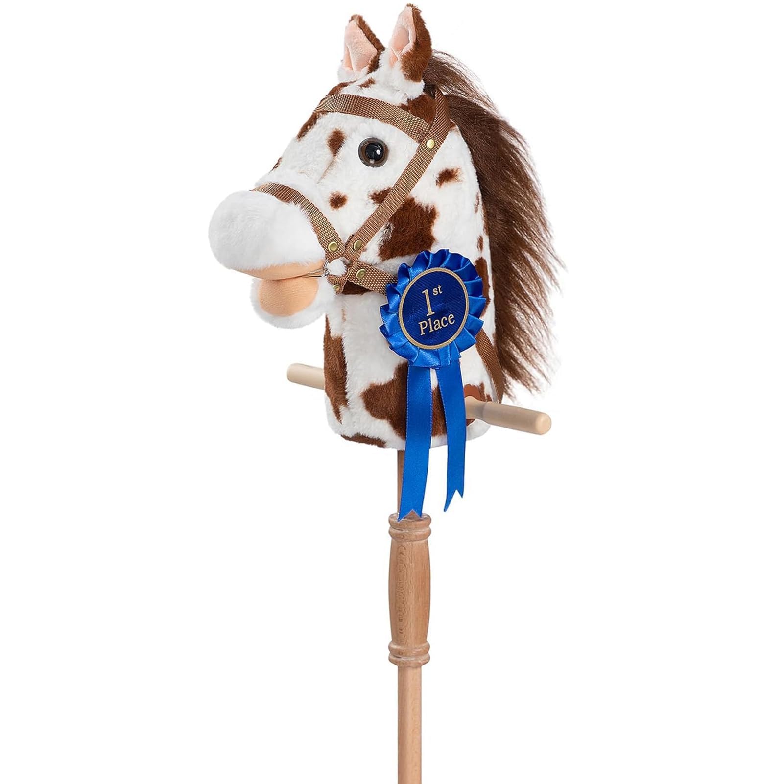 HollyHOME Stick Horse Hobby Horse, Champion Ribbon, Wood Handles&amp;Wheel, 36”