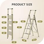 WOA WOA Step Ladder 4 Step Folding, Lightweight Portable Stepladder with Anti-Split Pedal, Ladders with Convenient Handgrip, Aluminum Step Stool for Library, Home, Bedroom - Gold