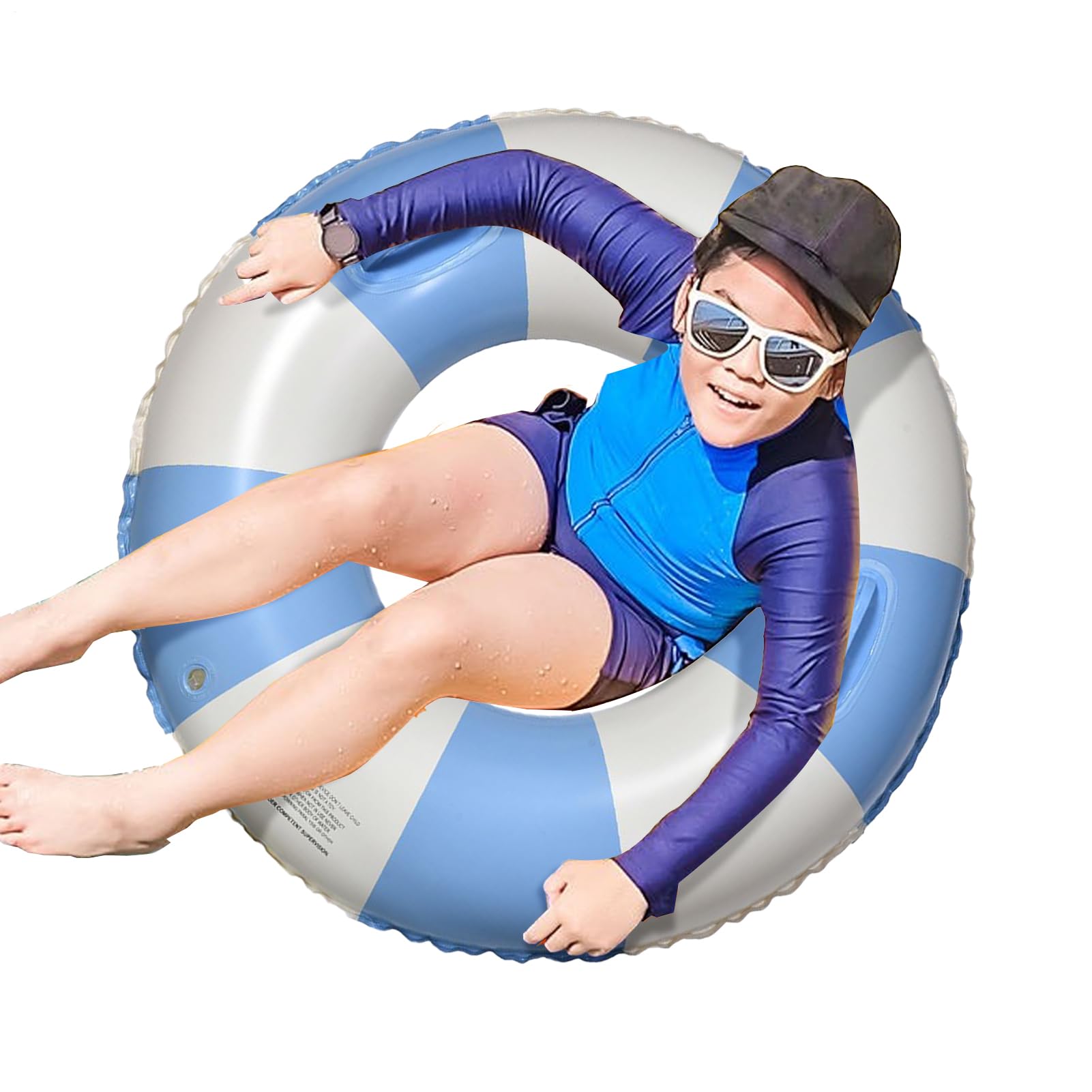 Pool Float Rings | Inflatable Pool Floats | Thickened Anti-Rollover Floatie with Handles Striped Design for Water Play Adults Summer Party Beach