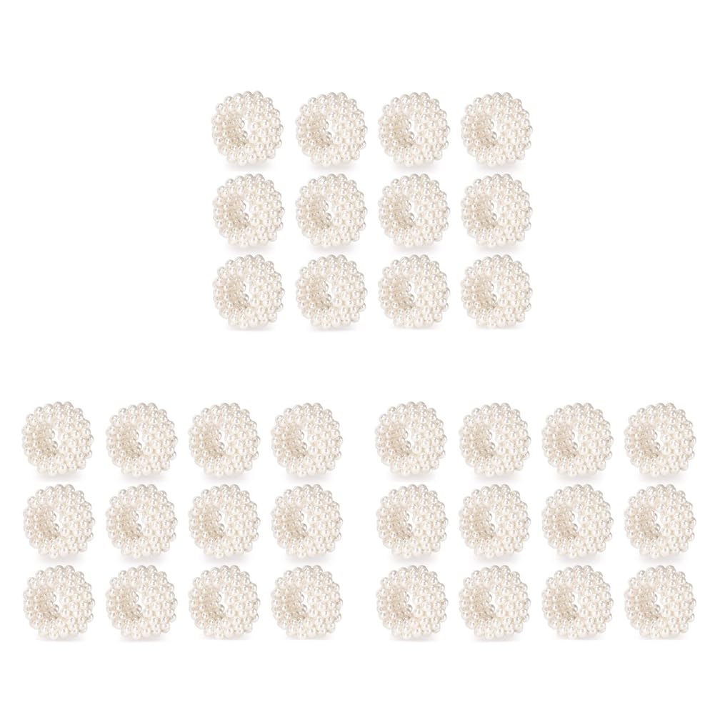 Hndhbfgrt Napkin Ring 36-Piece Set, White Pearl Wedding Napkin Buckle Table Decoration