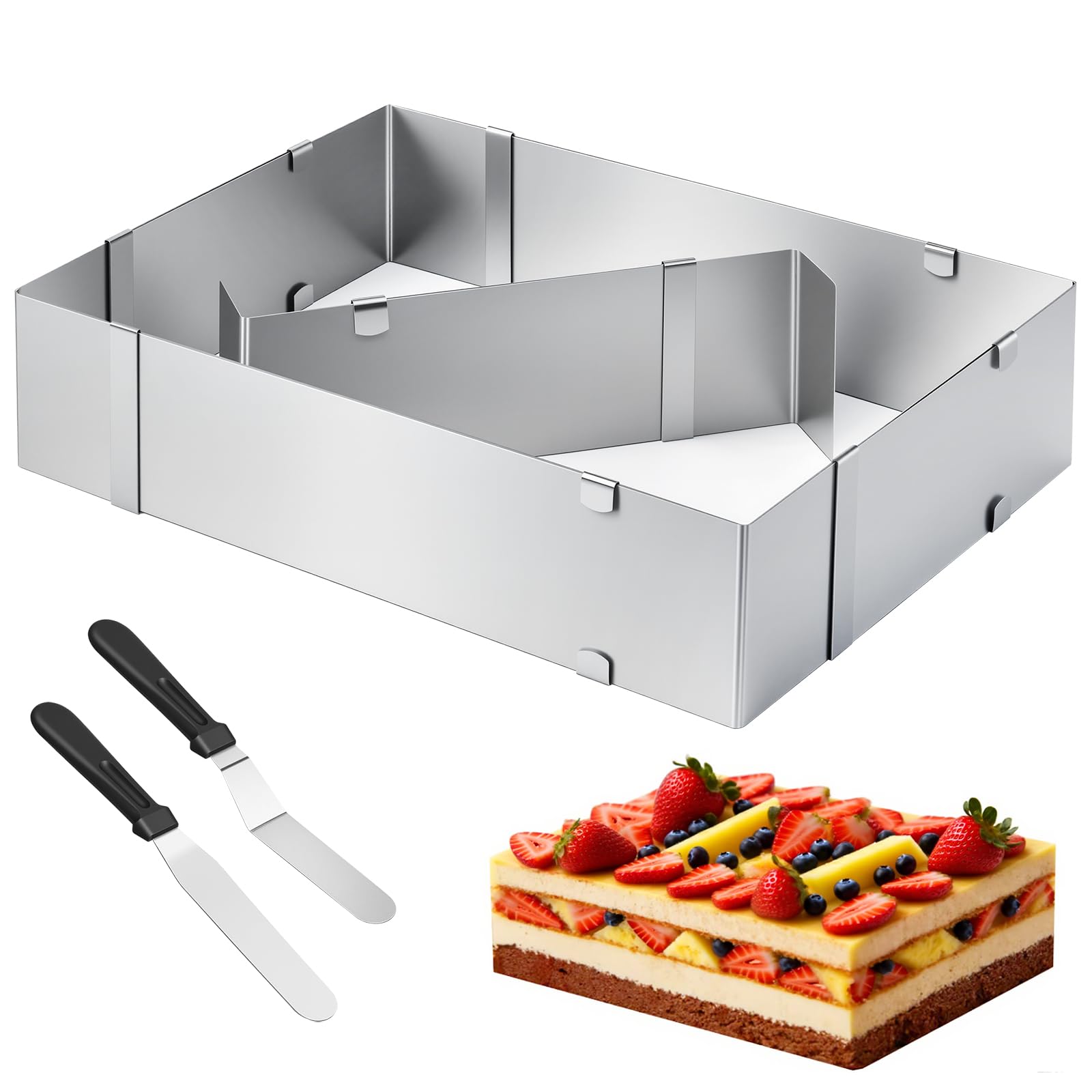Moule à gâteau rectangulaire réglable avec spatule pour réussir vos pizzas