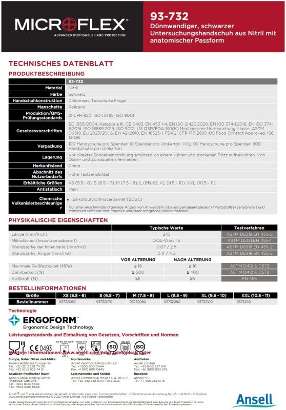 1000 nitrylowych rękawiczek jednorazowych MICROFLEX® czarny, rozm. XS (5,5-6), jednorazowe rękawiczki 262027