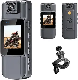 Mini Câmera Espiã com Tela - Câmera Oculta 4K com Visão Noturna Infravermelha, Tela 1.54', Bateria de 7 Horas - Ideal para Segurança Patrimonial, Motocicleta, Entregas e Esportes Radicais