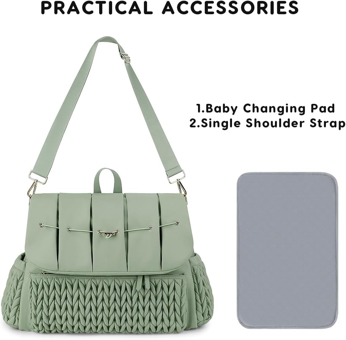 Convertible Diaper Bag Backpack Waterproof Nappy Changing Bag Travel Mummy Bag with Changing Pad & Shoulder Strap(Green) - Image 4
