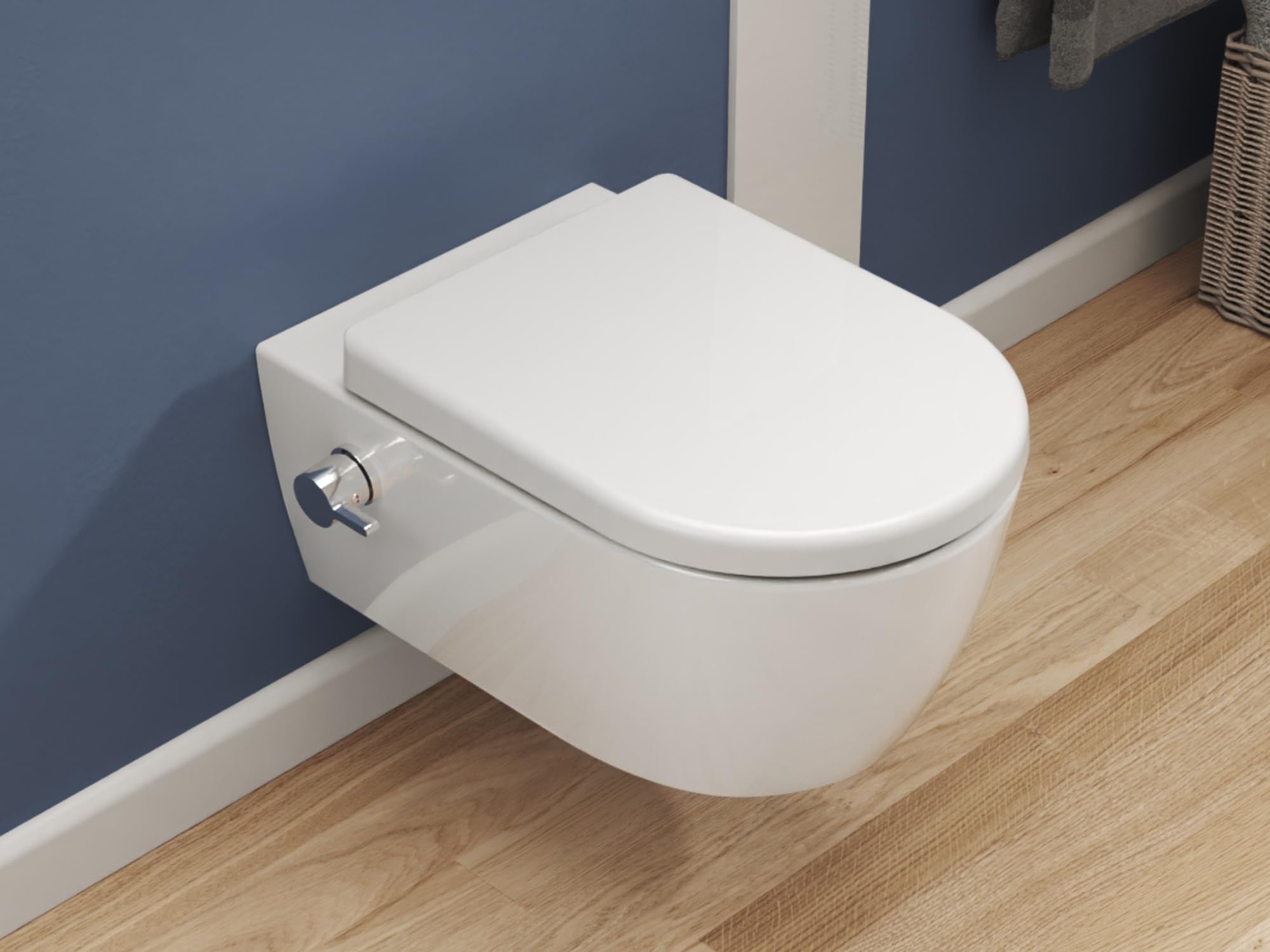 SSWW WC-doccia sospeso con rubinetteria acqua calda/fredda, vaso a parete con bordo di scarico, funzione Taharet-Bidet, sedile Softclose Duroplast, ceramica bianco lucido, 54 cm