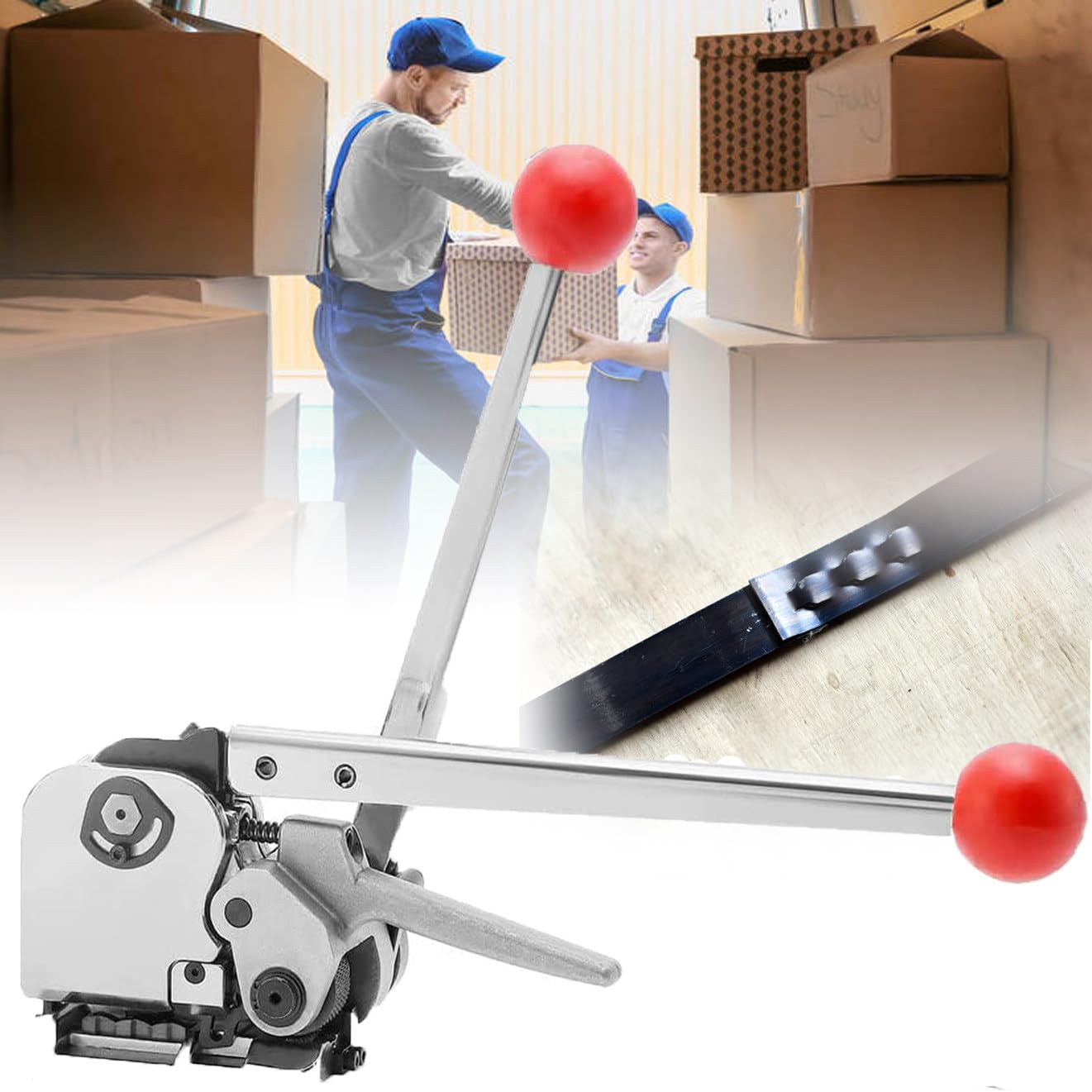 Buckle-FreeS Baler Macchina imballatrice per reggette in acciaio, utensile per reggette in acciaio, utensile combinato per taglierina a cricchetto con tensionatore senza sigillo, per reggette di lar