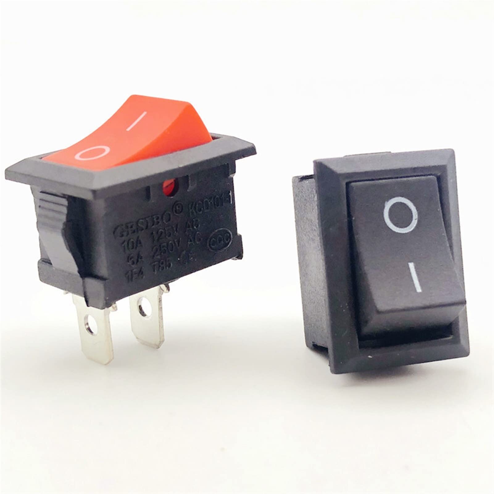 interruptor electronico Interruptor basculante 1/5 Uds Mini interruptor basculante KCD1, encendido/apagado, equipo eléctrico, 2 pines, 2 posiciones, 15*21mm, 6A 250VAC/10A 125VAC, rojo, negro, , sin L