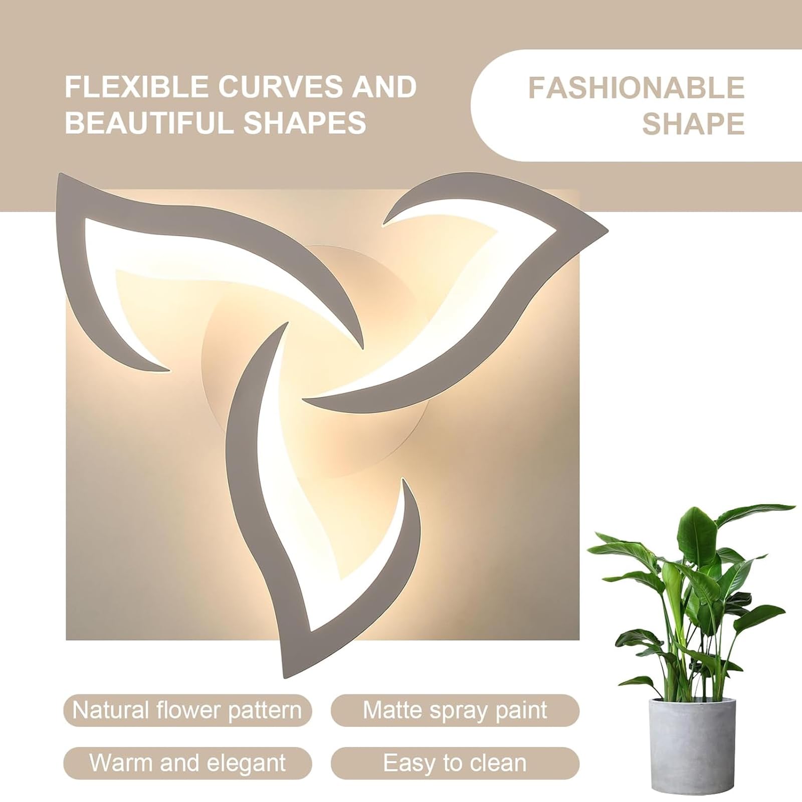 Comely Lámpara de Techo LED 36 W – Diseño Flor Blanca 52 cm – Luz Cálida 3000 K – Moderna para Salón, Dormitorio y Cocina
