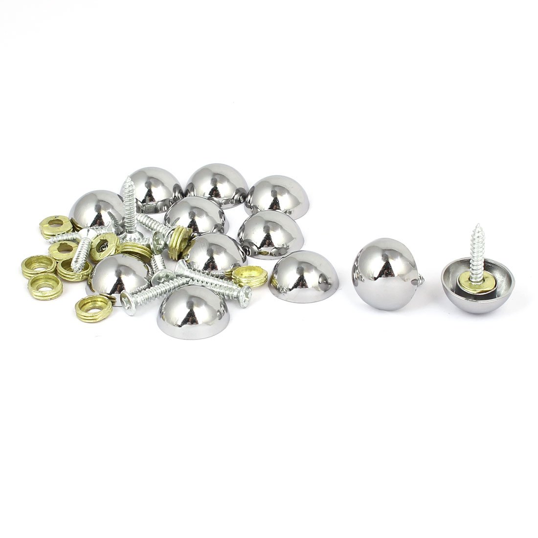 Aexit 20mm Dia Quality Parts Head Metal Semicircle Screw Type Glass Mirror Nail Silver Tone 12pcs Model:17as471qo599