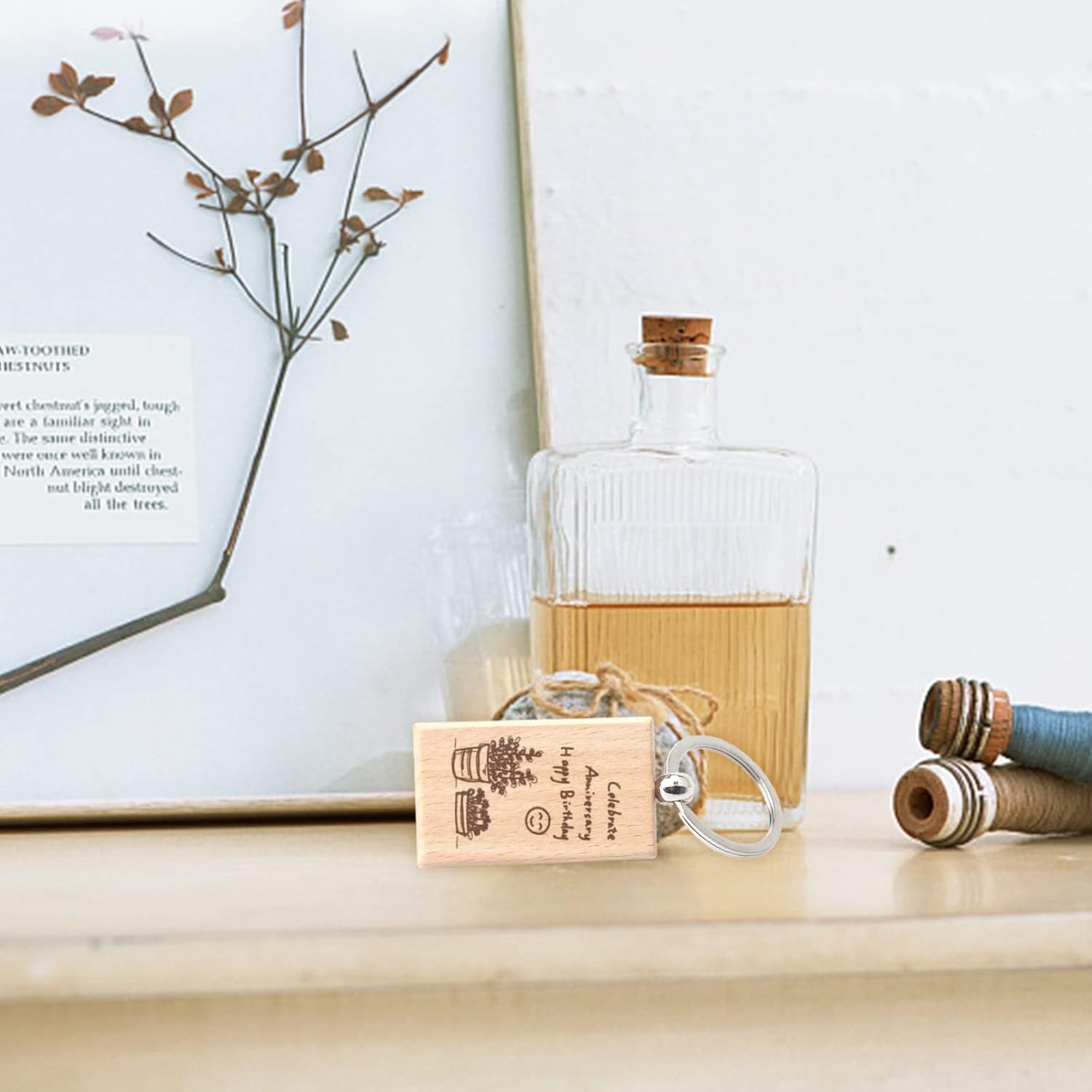 20 Pieces Blank Wooden Key Chain, Rectangle Wood Blanks for Key Chains, Wood Engraving Blanks for DIY Gift Crafts - Image 5