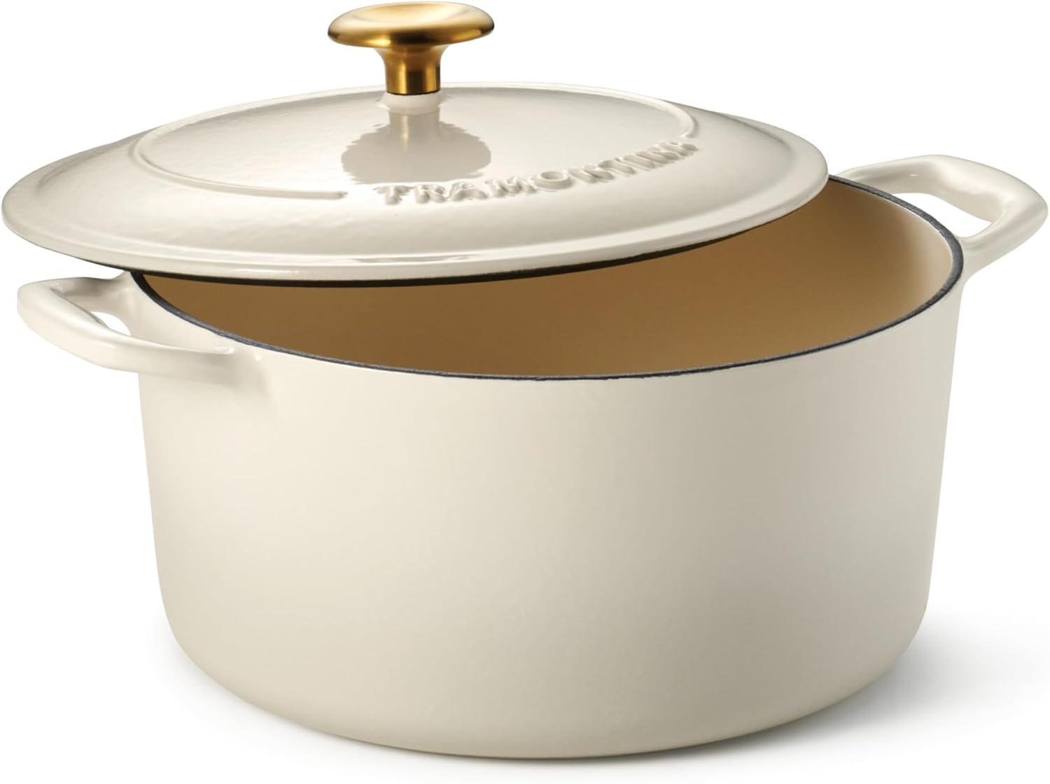 Tramontina Bestow Enameled Cast Iron Dutch Oven Pot with Lid, Round 5.5-quart, Latte with Gold Knob Dutch Oven (5.5-qt) Latte - Image 1 of 7