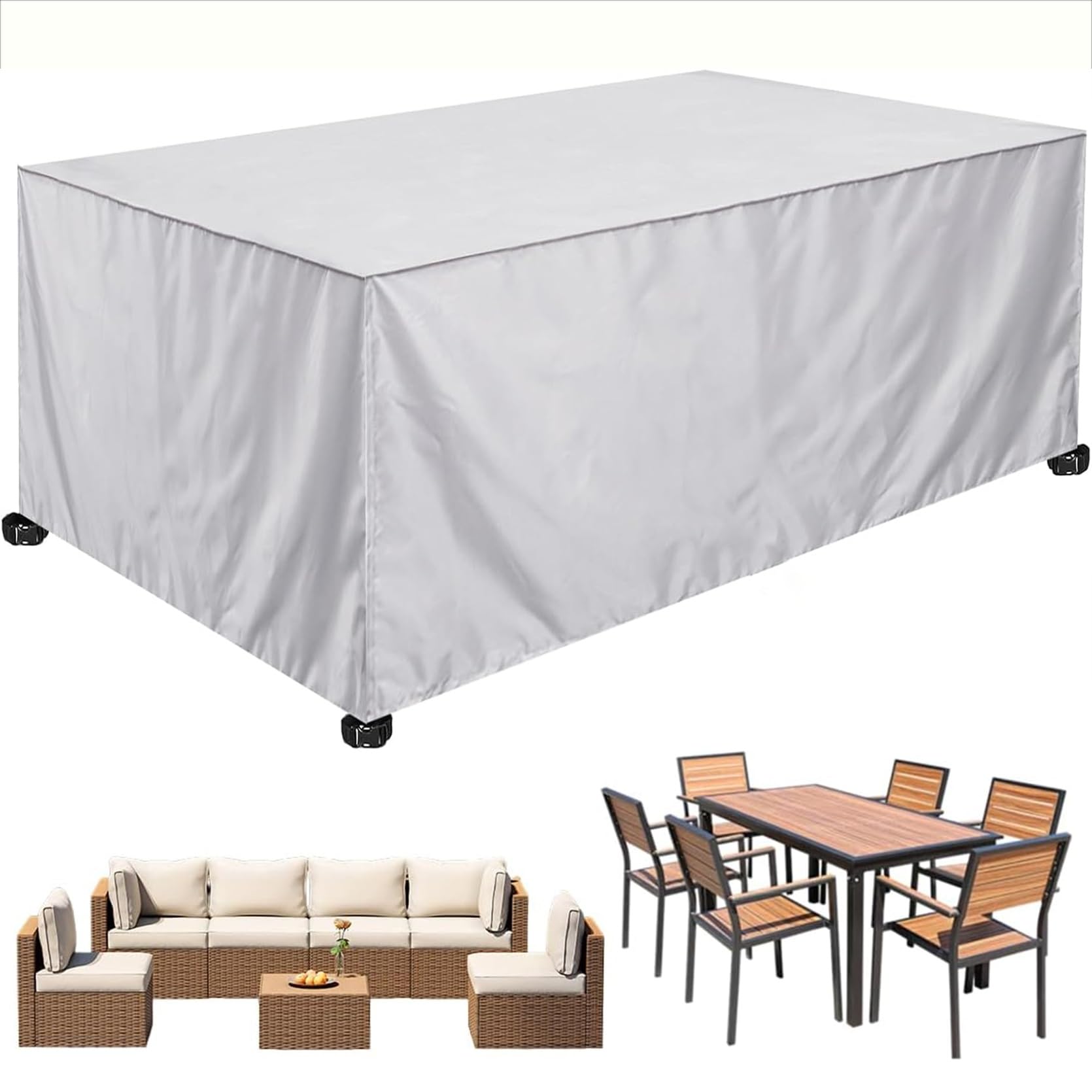 Copertura Tavolo Giardino Esterno 250 x 350 x 250 cm Impermeabile Resistenza Ai Raggi UV Antivento, Telo Copritavolo da Esterno, per Mobili da Giardino, Avorio