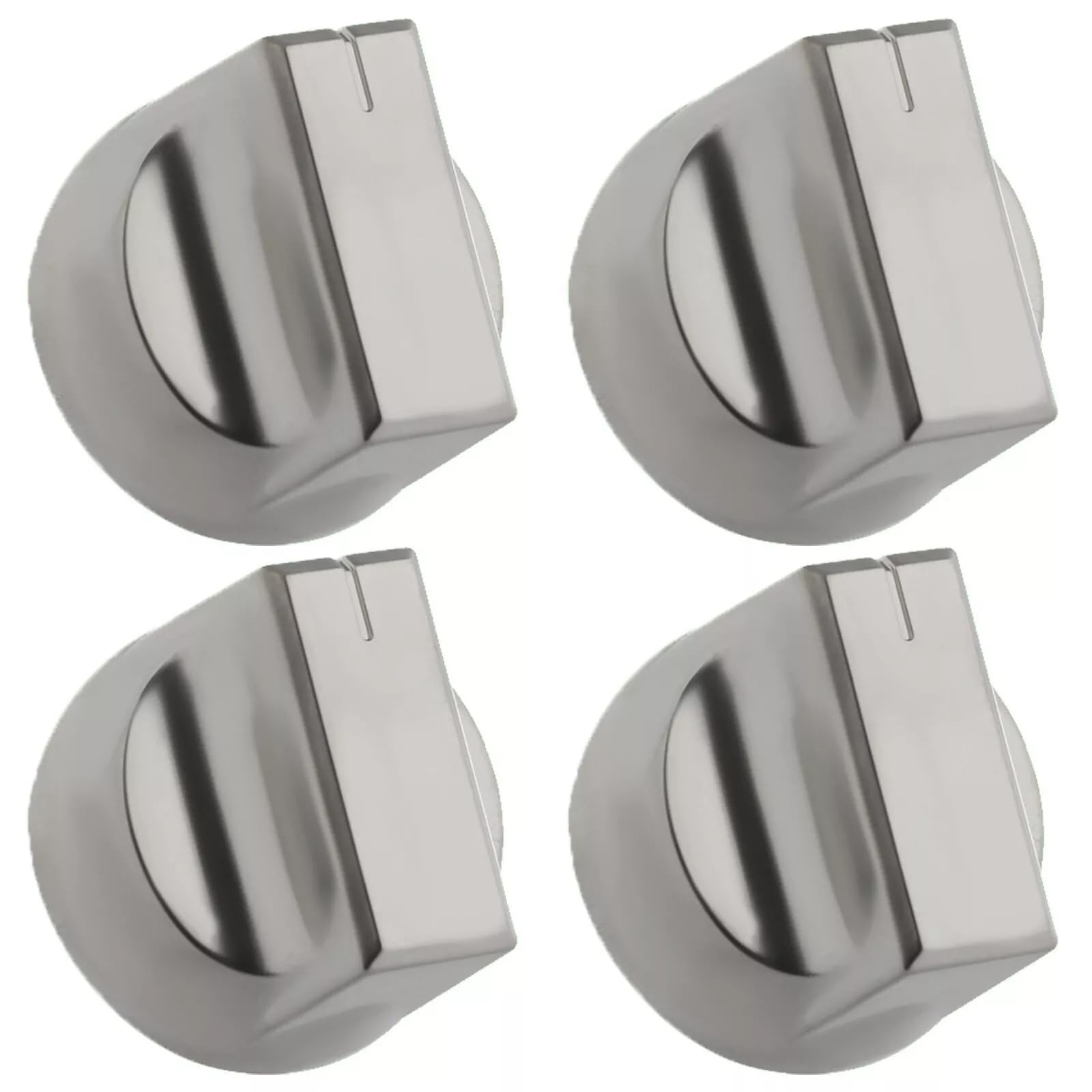 Masterpart Silver Pack Of 4 Cooker Oven Hob Control Knobs Switch Dials Compatible With Belling, Stoves, Range Cookers & Hobs