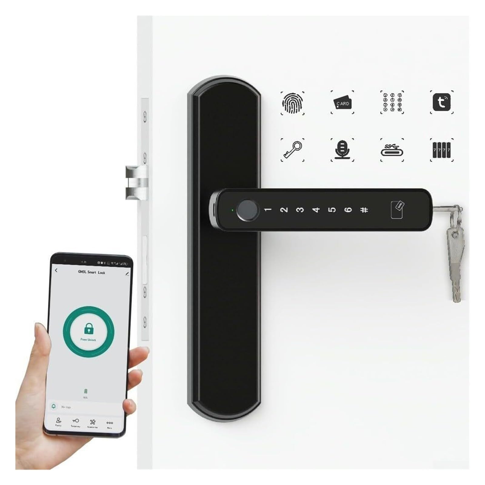 Serrure connectée Serrure de porte électronique intelligente à empreintes digitales, avec clés mécaniques, for Tuya, hôtels et bureaux, maison