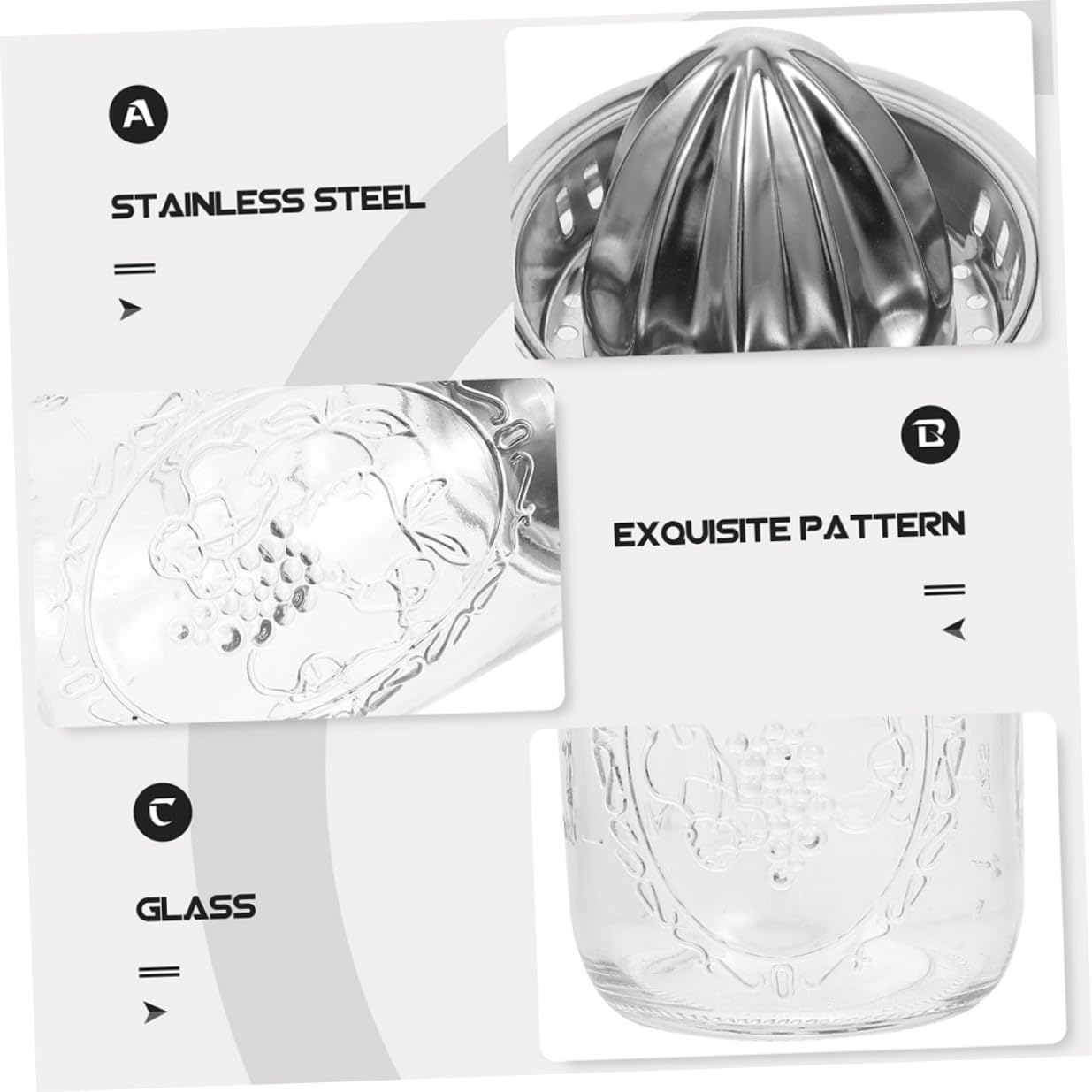 Spremiagrumi Manuale 2 Pezzi in Acciaio Inox e Vetro per Cucina Domestica, Capacità 280ml e 480ml, Facile da Pulire da Conservare