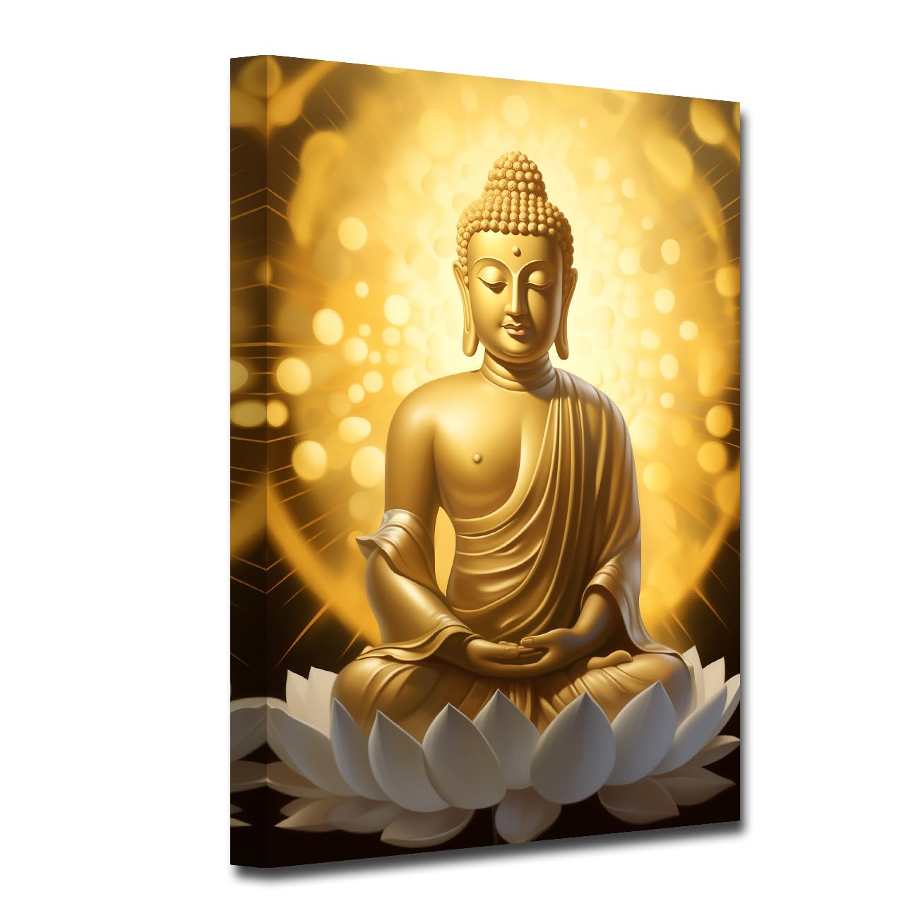 LZIMU Gold Buddha Wall Art Buddha Statue with Lotus Canvas Prints Zen Pictures Spa Decor for Spiritual Meditation Yoga Room Office Framed (Buddha-1, 12.00"x18.00") — image 1