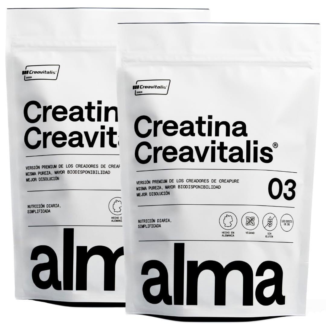 Creatina Monohidratada Creavitalis® ALMA® 600 g | Creatina Creapure Monohidrato en Polvo 99,9% Pureza Premium | Vegana, Sin Gluten ni Lactosa | 200 Dosis Disolución Instantánea | Fabricada en Alemania - 1