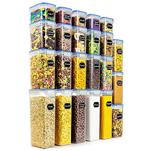 Wildone Airtight Food Storage Containers - BPA Free Cereal & Dry Food Storage Containers Set of 23 for Sugar, Flour, Snack, Baking Supplies with Free Chalkboard Labels & Marker Pen - Blue Lids