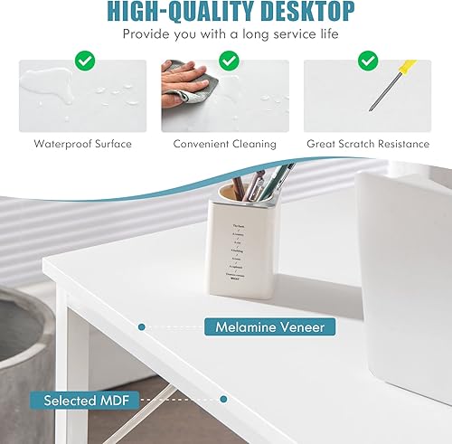 Miniatura 13 de COSTWAY Escritorio para computadora de oficina en casa, escritorio de estudio moderno y simple de 40 pulgadas, escritorio de estudio de escritura