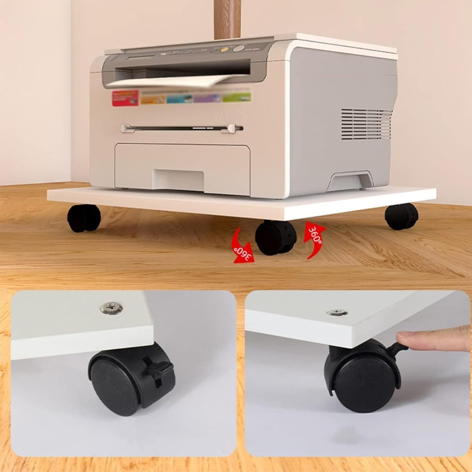 Mesa para Impresora con Ruedas, Soporte Móvil De Madera para Oficina Y Hogar, Carro Compacto Blanco para Fax, Estante Organizador(59 * 44 * 6.6cm)