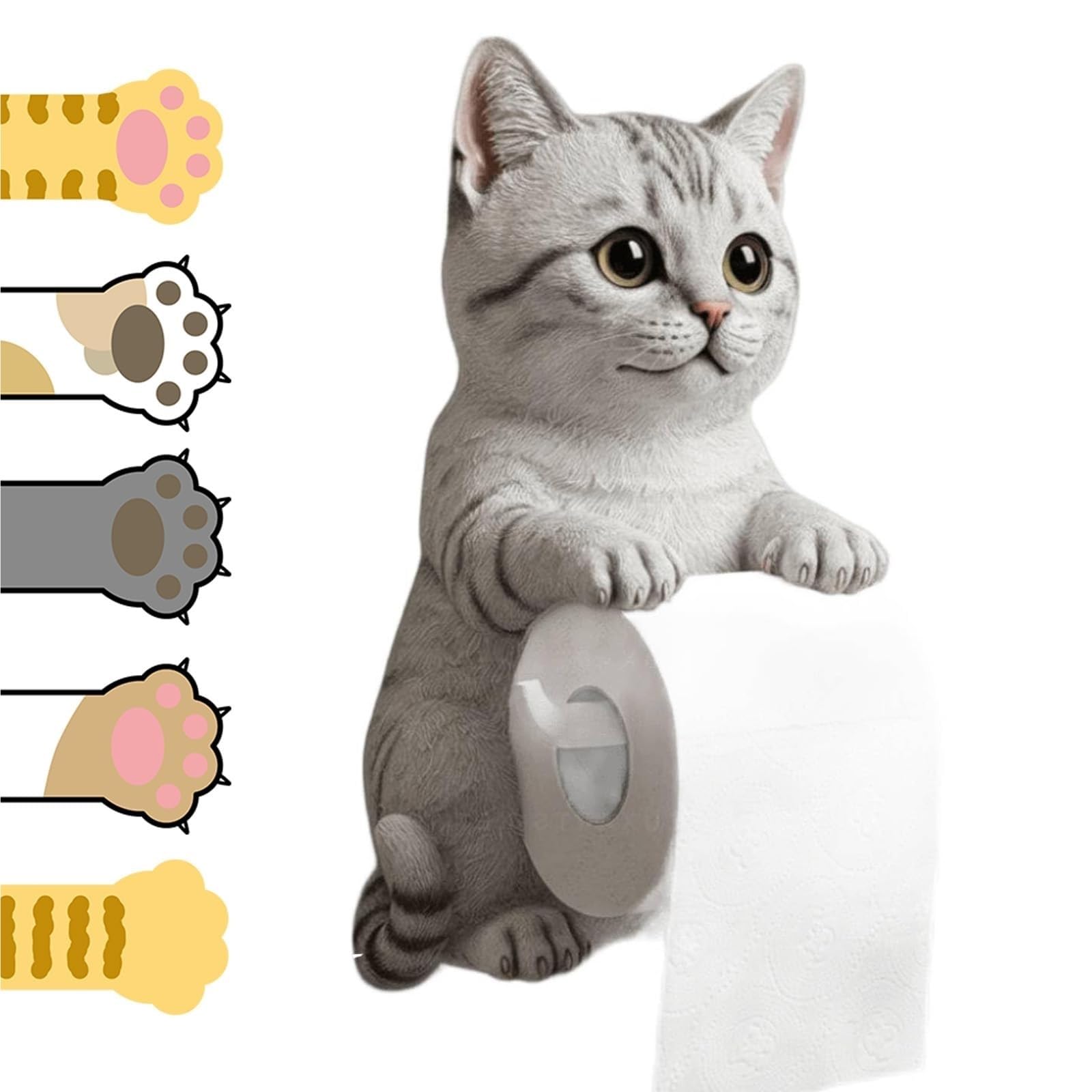 3D Cat Toilet Paper Holder, Funny Wall Mount Toilet Paper Holders, Lifelike Cats Resin Sculpture Bathroom Decor for Cats Lovers(Color1)