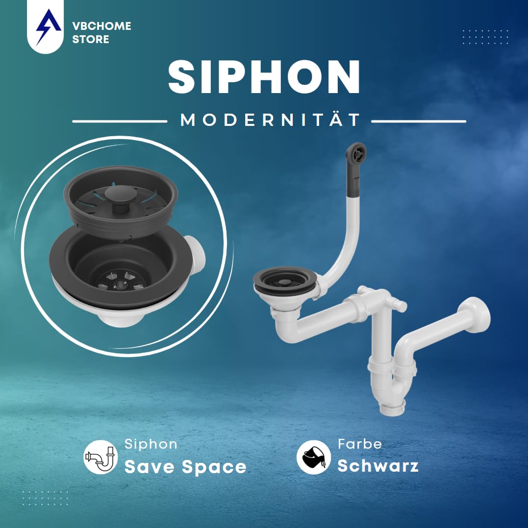 VBChome Fregadero de granito negro, 70 x 44 cm, reversible, juego completo con sifón y grifo de acero inoxidable, fácil de limpiar, moteado, lavabo profundo, ideal para cocinas pequeñas