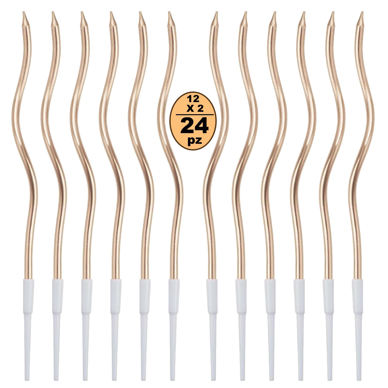Festa Centro 24 Birthday Cake Candles, Spiral Birthday Candles Long Thin with Metal Surface, Spiral Cupcake Candles for Birthday Party Cake Decorations (Champagne)