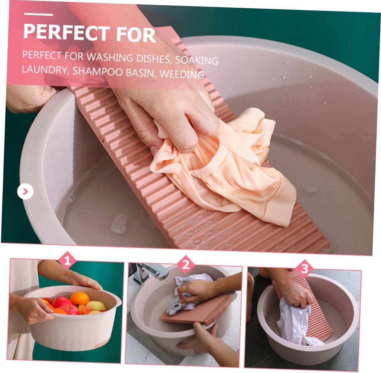 CHILDWEET Wash Basin with Clothes Board Boy Girl Washing Basin for Face Hands and Laundry Camping and Home Use Large Pink Design