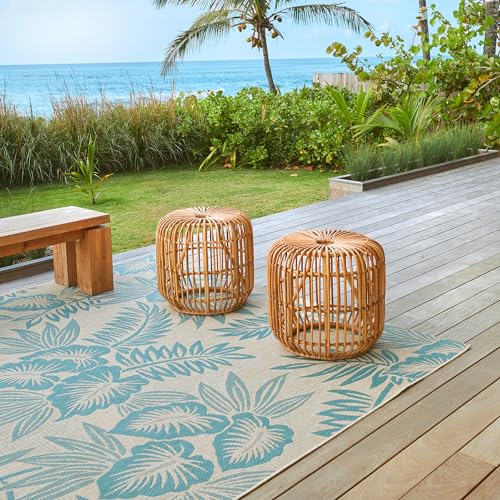 Gertmenian Indoor/Outdoor Kona Coast by Reyn Spooner Runner Rug - 2x6 Runner, Stain & UV Resistant, Ideal for Deck, Patio, Poolside Rooms - Palm Leaves, Teal Green Tan, 46677