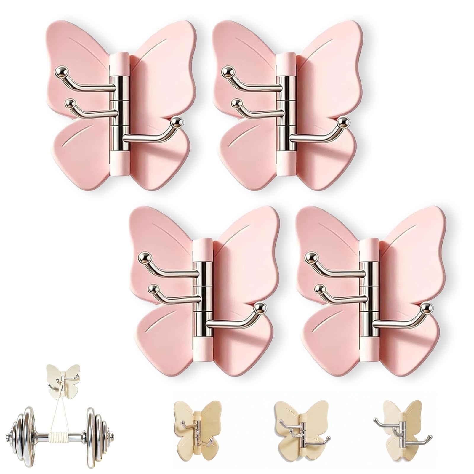 GHRKLP Rotating Butterfly Adhesive Wall Hooks, Cute No-Drill 3-Prong Swivel Hangers with Adjustable Wings,Saving Hooks for Inner & Outer Corners,for Dorm Entryway(Color B,4pcs)