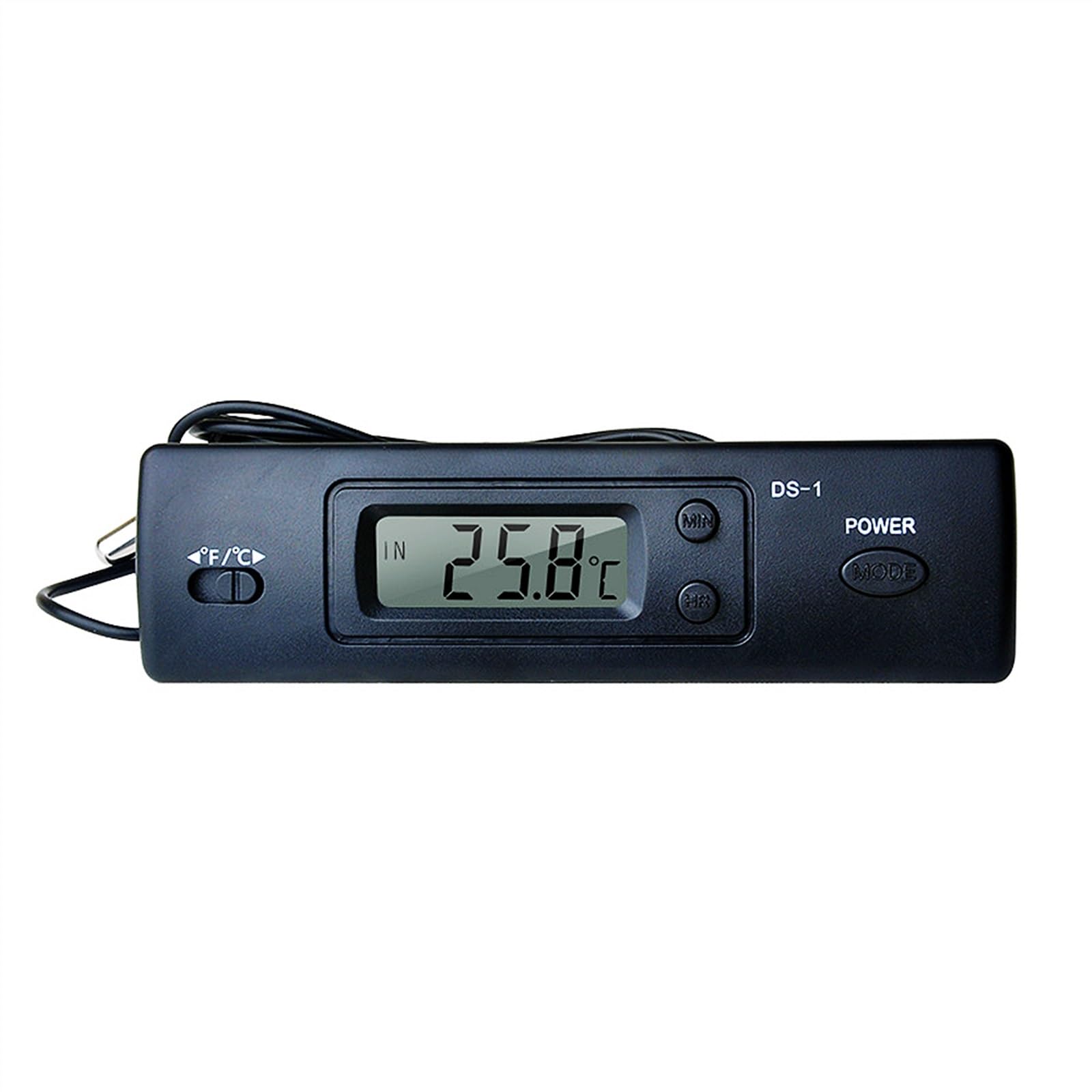 DS-1 termometr samochodowy wyświetlacz LCD C/F zegar czujnik temperatury kontroler termostatu wewnątrz i na zewnątrz z sondą