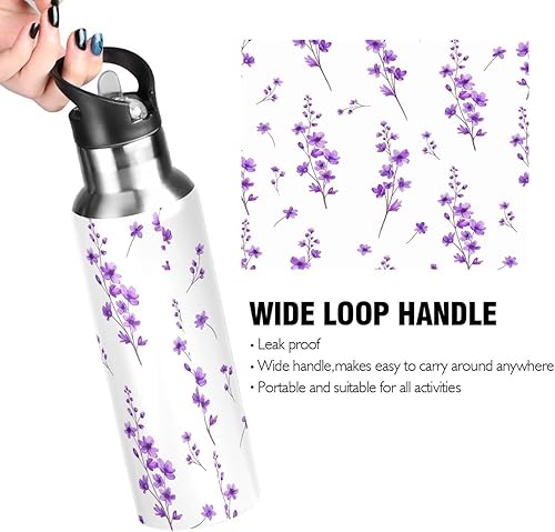 Miniatura 4 de Purple Flowers Leaves Stainless Steel Water Bottle 20 Oz Leakproof Water Bottles, BPA-Free Sports Water Bottle with Straw