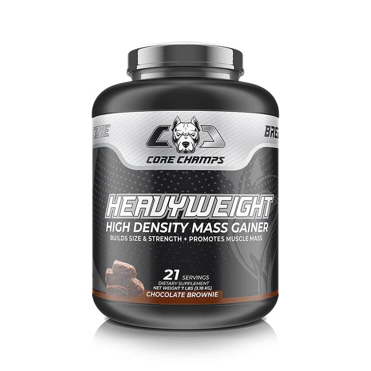 Core Champs Heavyweight Mass Gainer: 7 LB| 21 Servings| 3.18KG| Ultimate Muscle-Building Formula with| 34g Protein| 580 Calories| 15.6G EAAS| Premium Ingredients - Gain Size Fast| (Chocolate Brownie)