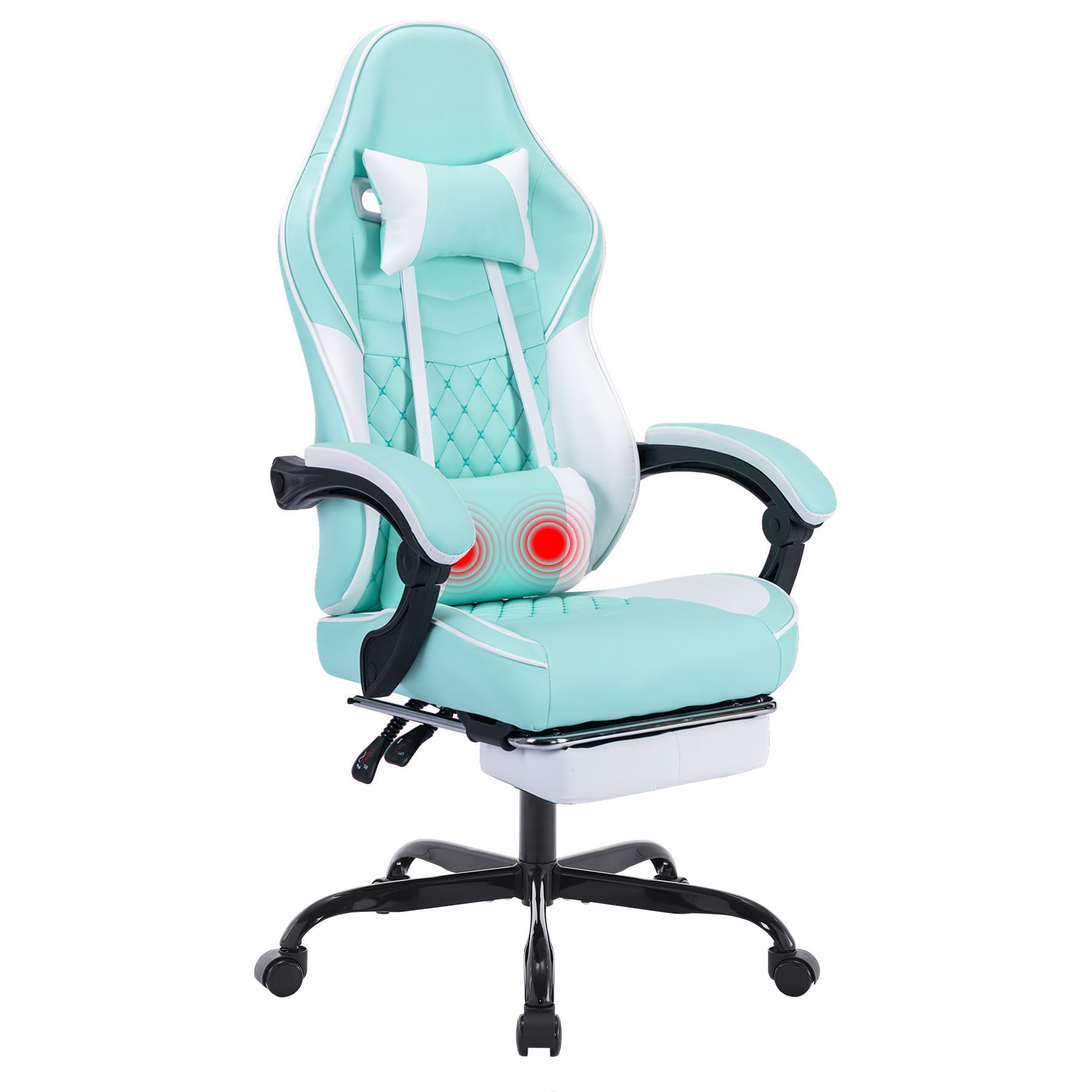 Green Gaming Chair with Headrest and Lumbar Support, High Back Computer Office Desk Chair with Massage Lumbar, 360° Swivel Height Adjustable Recliner Game Chair