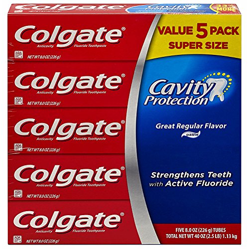 Colgate Cavity Protection Regular Flavor Fluoride Toothpaste 8 Ounce Tube 5 Tubes