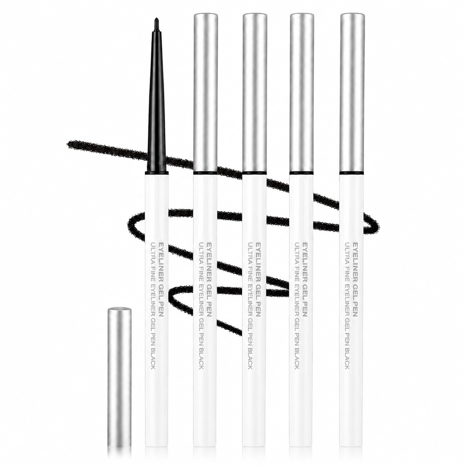Eyeliner Pencil, 4 pcs Waterproof Smudge-Proof Long-Lasting 1.5mm Slim Eyeliner,Eyeline Definition And Smoky Eye BlendingCreamy Smooth Formula,Ideal for Mature Skin,Eye Makeup Eye liner (Black-4)