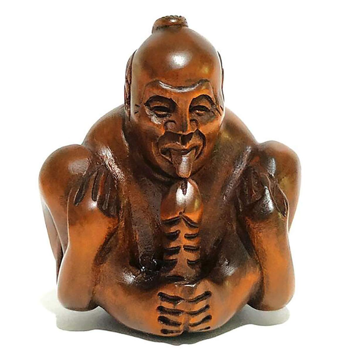 HIUHIU 1.6-inch hand-carved boxwood Netsuke statue carving: Farmer Man