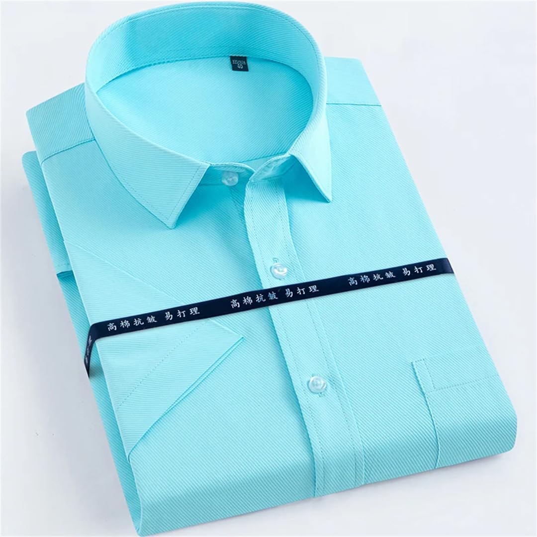 Camisas de vestir de manga corta para hombre, de sarga, camisas de verano a rayas para hombre, estilo casual, ajuste regular, camisas sociales