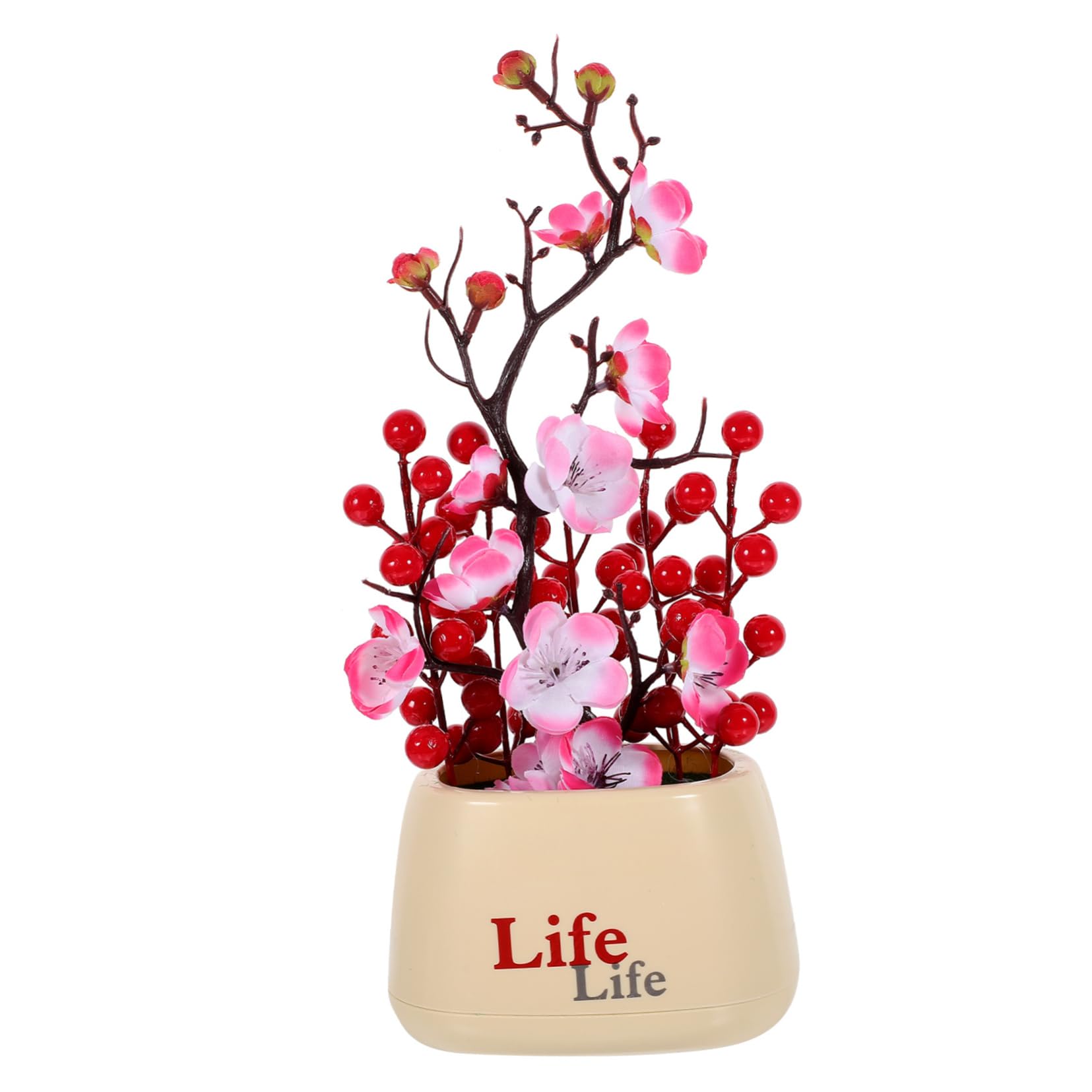 COOPHYA Fortune Tree Fruit Artificial Plum Blossom Chinese New Year Decoration Artificial Bonsai Tree Artificial Potted Plants Artificial Tree Kitchen Decor Fake Plants for Office