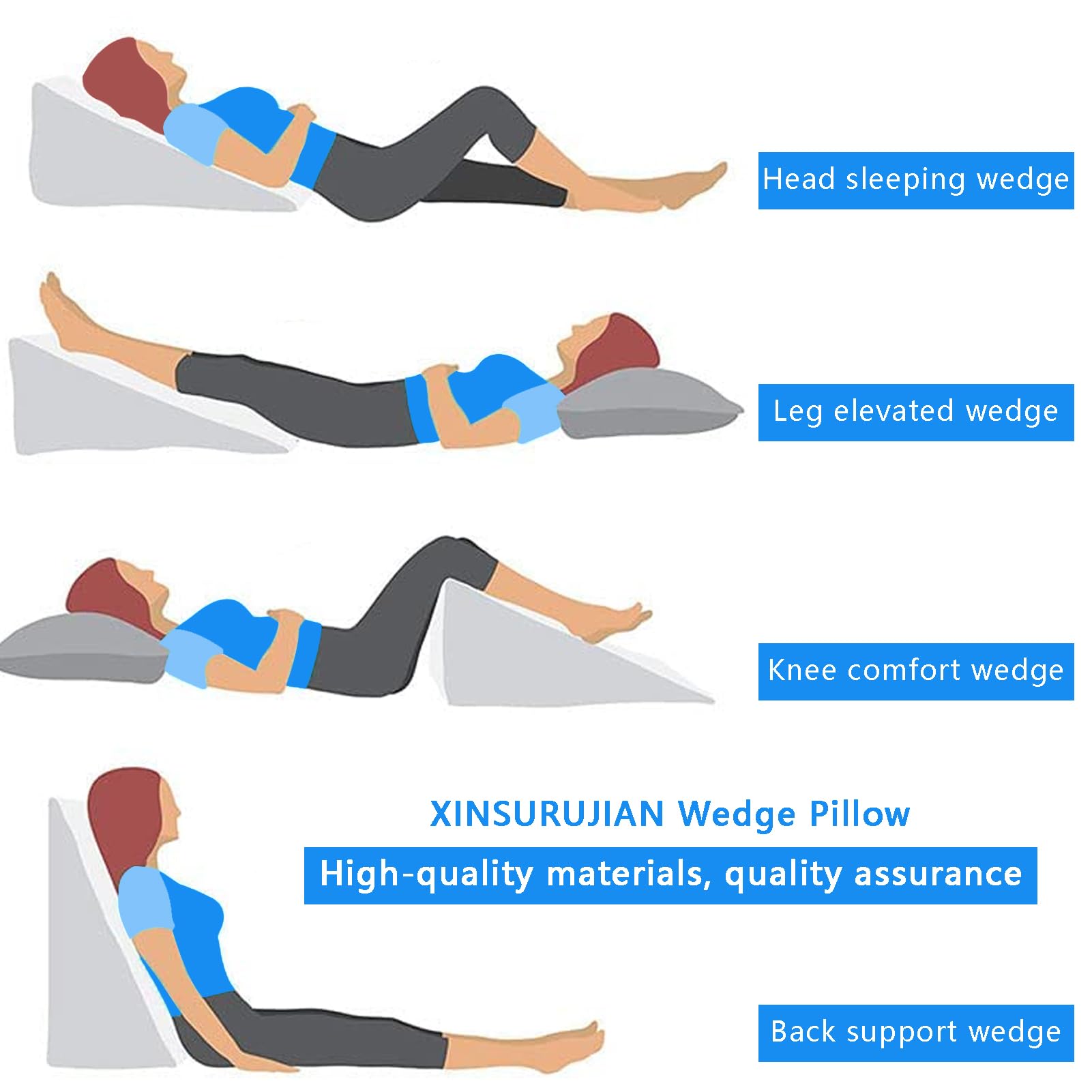 Almohada de cuña para cama, cinturón de espuma triangular para rodilla, pierna pequeña, lectura, maternidad (gris)
