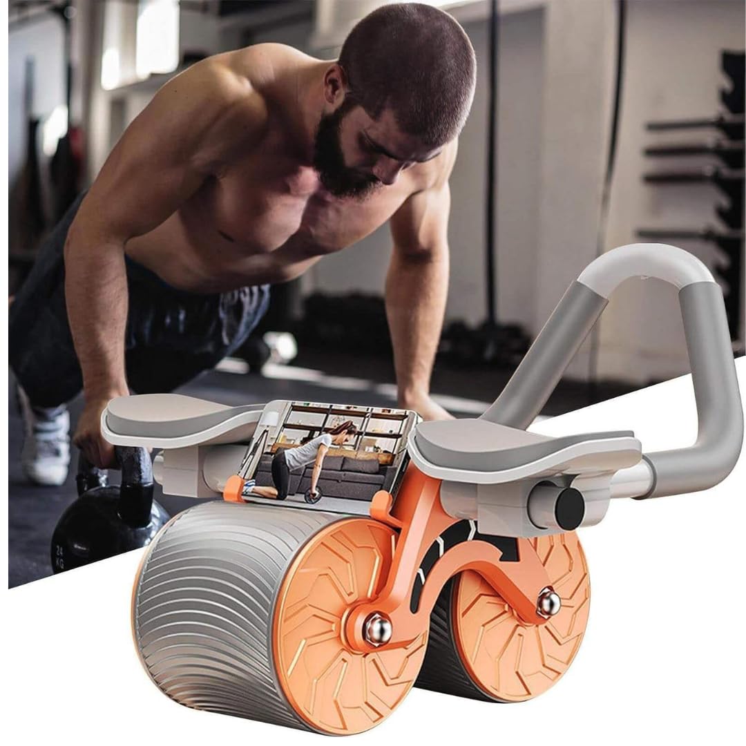 Abs Roller Wheel with Automatic Rebound, Elbow Support, Timer, Mobile Holder, Knee Mat, Abdominal Exercise Equipment for Home Workout-image-34