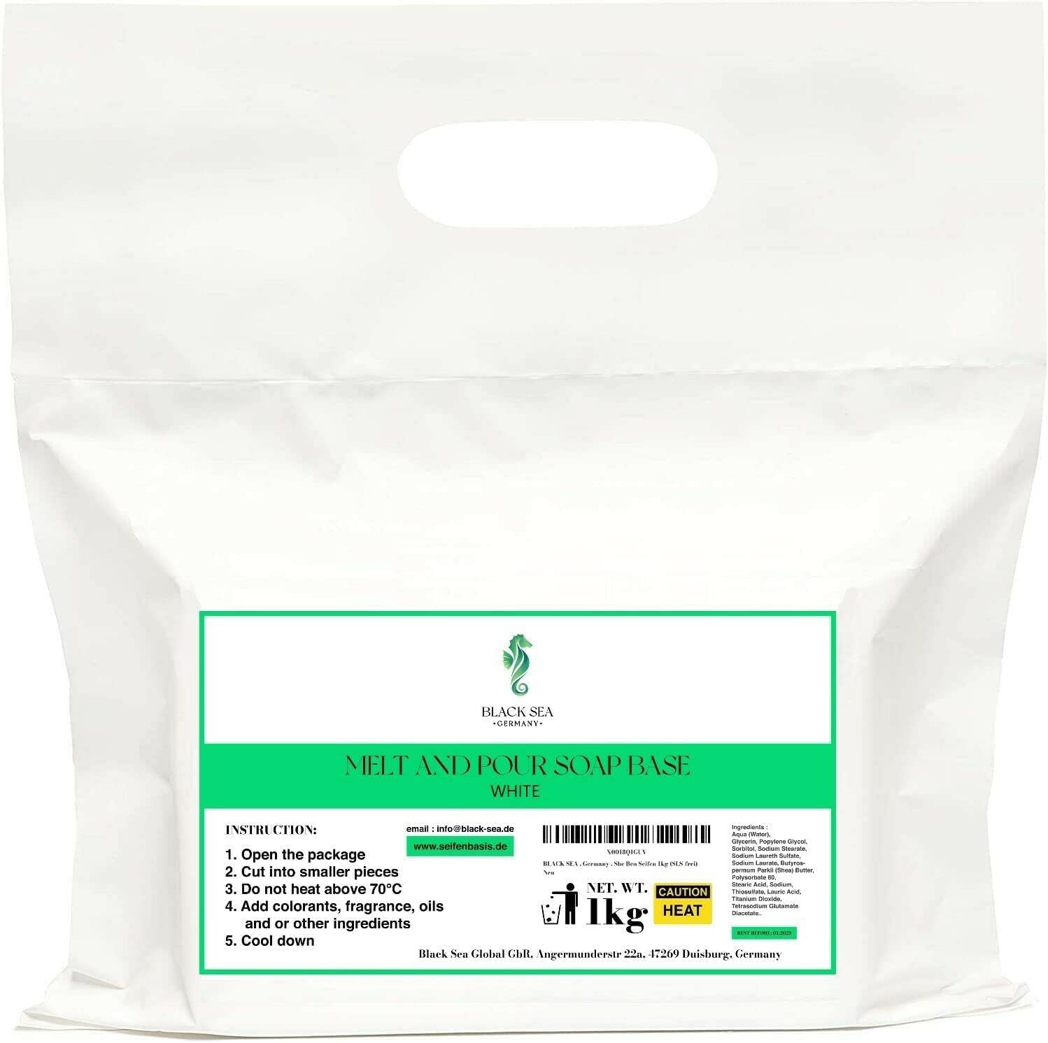 BLACK SEA· Germany · 1 kg Opaque White Soap for Soap Casting Raw Soap Base Soap Base (SLS Free) 100% Vegan