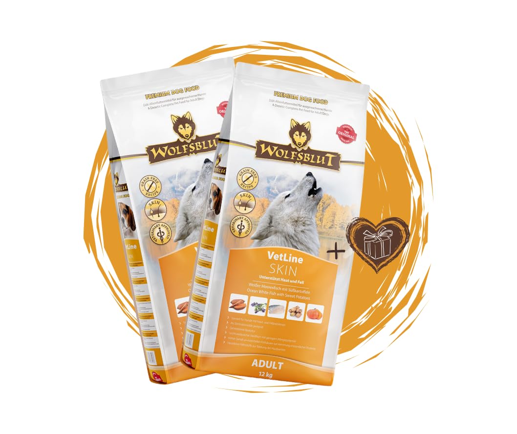 Wolfsblut Vetline Hundefutter - Skin & Coat, 2x12kg - Sparbundel, Sparpaket - inklusive Warnicks Tierfutterservice Hundesnack Goodie