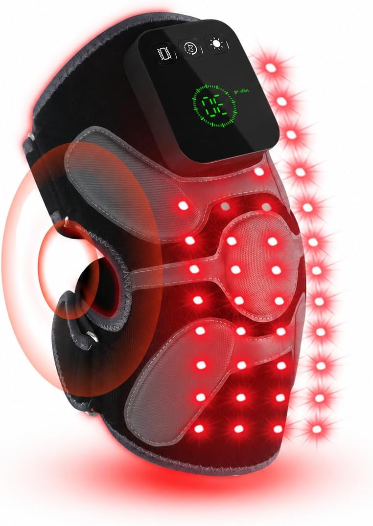 Red Light Therapy Knee Massager 660nm & 850nm, Heated Vibration Knee Brace Cordless Rechargeable 5000mAh, Timer & Pulse Modes for Knee Elbow Shoulder Joint Comfort Support Device